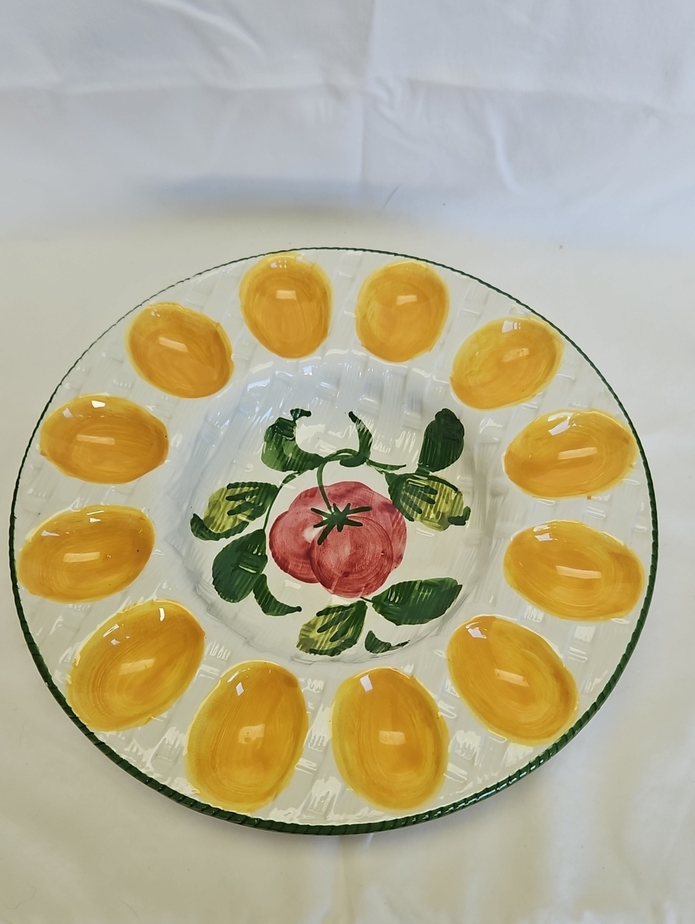 Vintage Made In Italy Hand-Painted Ceramic Devilled Egg Platter